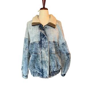Vintage Gitano Jean Sherpa Bomber Jacket | Acid Wash Denim Corduroy | L